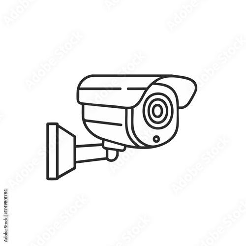 A sleek, wall-mounted security camera icon, rendered in a clean line art style, symbolizes modern surveillance and digital protection for various environments.