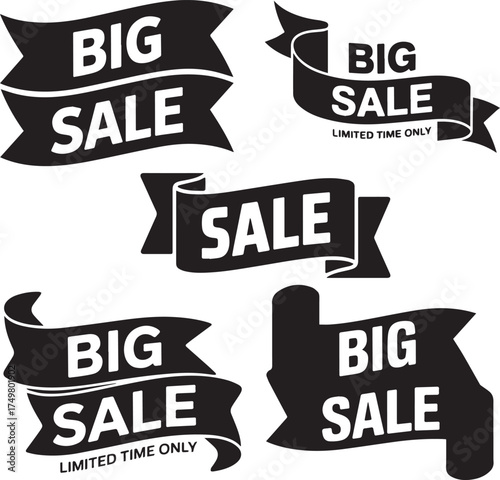 Big Sale Ribbon Banner Vector Icons Set