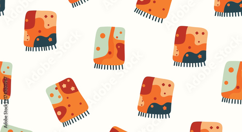 Whimsical folk art characters pattern seamless repeating colorful cute funky abstract shapes textile design vector