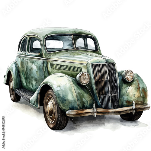 watercolor of Car, vector, isolated on a white background.