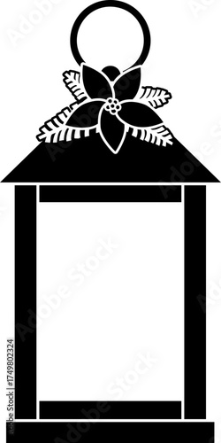 Christmas lantern with poinsettias and pine needles silhouette vector.
Transparent background. SVG.