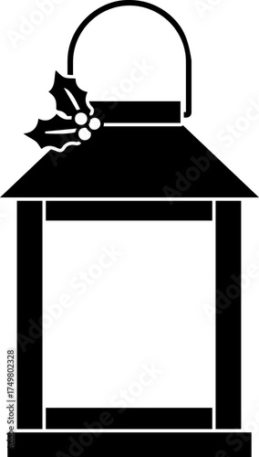 Christmas lantern with holly silhouette vector.
Transparent background.SVG.