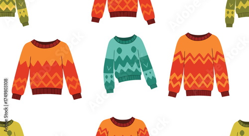 Cozy knit sweaters autumn fashion seamless pattern warm winter apparel handcrafted apparel vector