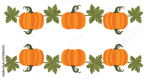 Autumn harvest pumpkin garland decoration seasonal fall leaves border graphic design element vector