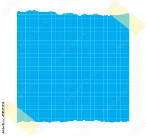 Blueprint Paper Note with Torn Edge and Adhesive tape Background