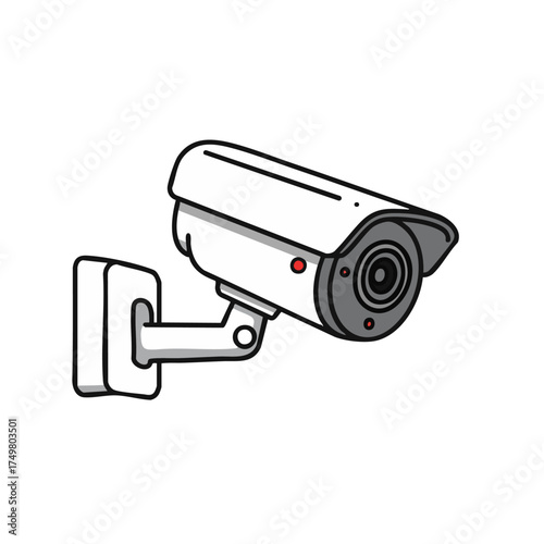 A minimalist illustration depicts a white security camera, commonly known as CCTV, mounted on a wall, representing modern surveillance and protective technology.