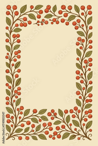 Christmas Holly Berry Border Invite Greeting Card Branch Leaf Berries Cranberries Red Green Holiday Frame Currant Mistletoe Holidays Merry Joy Vector Print Design