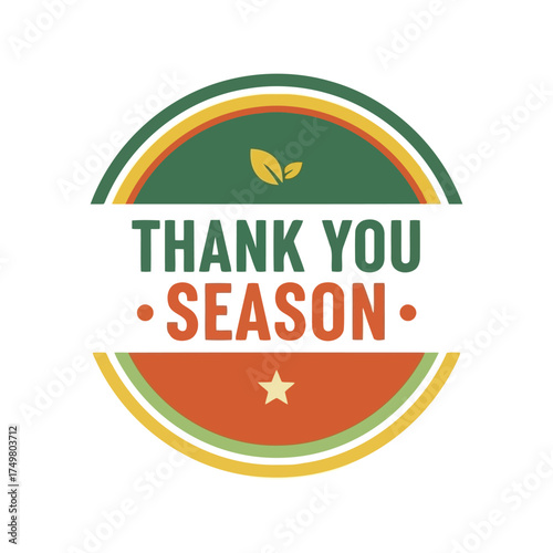Thank you season greeting emblem with leaf accents and rustic border vector