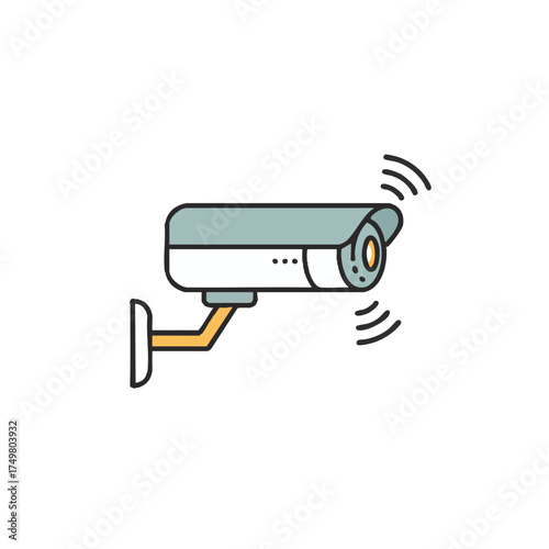 A contemporary wireless CCTV security camera icon with active signal waves, symbolizing advanced surveillance technology and home protection.