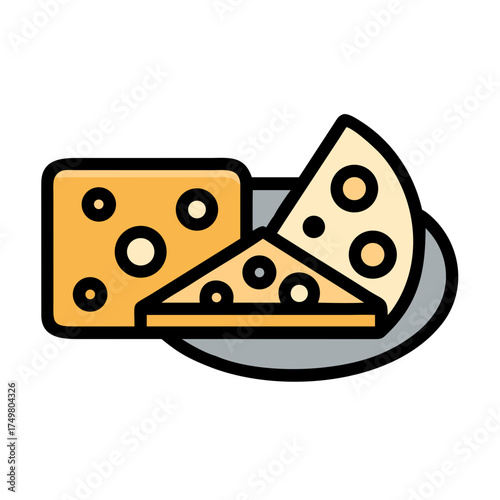 Cheese platter with different varieties of cheese on a plate - Concept of icon, vector, Wineries  