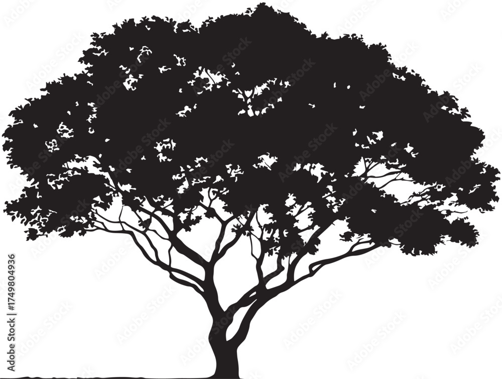Ταπετσαρία Beautiful Umbrage Tree Design in Minimal 2D Vector Line Art