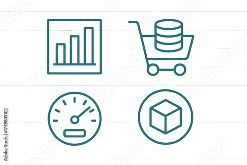 Outline icons for business finance performance and logistics concepts