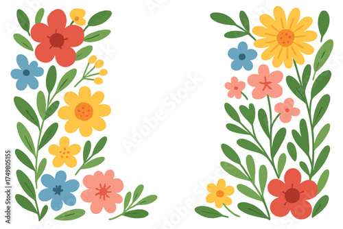 Vibrant stylized floral border frame with lush green leaves