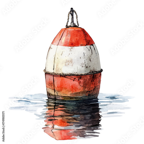 Buoy, watercolor vector, isolated on a white background.
