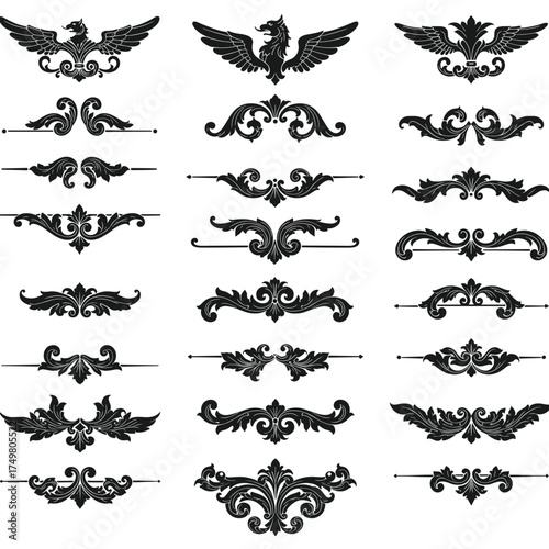 Vintage black ornamental design elements in classic style  