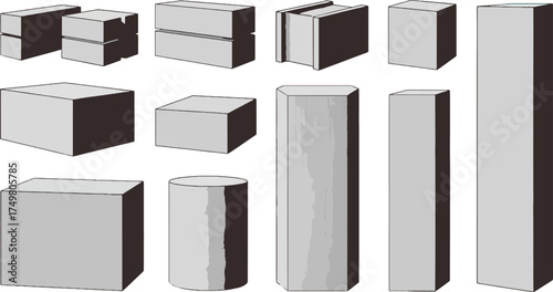 Concrete Block and Column 3D Vector Illustration