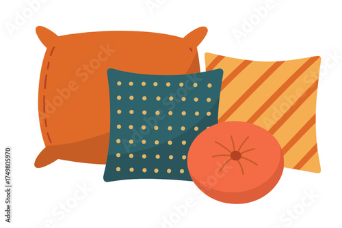 Assortment of soft home decor cushions featuring geometric patterns and warm autumn colors