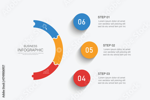 Business processes. Timeline infographic with 3 steps, options. Vector graphics.	