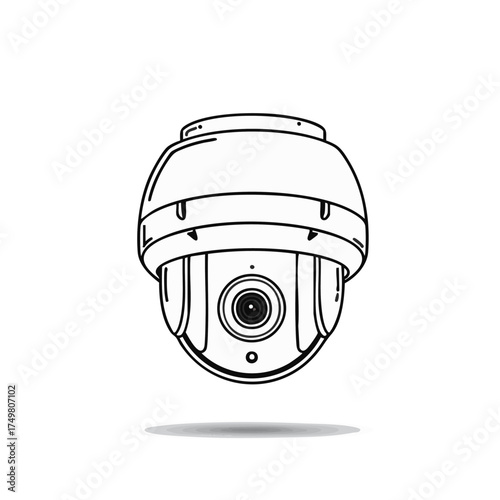A sleek, modern dome security camera, rendered in clean line art, symbolizes vigilant surveillance and advanced protection technology for various environments.