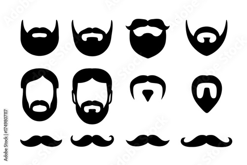 Collection of diverse male facial hair styles including full beards, goatees, and various mustache shapes