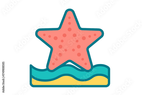 Vibrant pink starfish resting on sandy beach with blue ocean waves