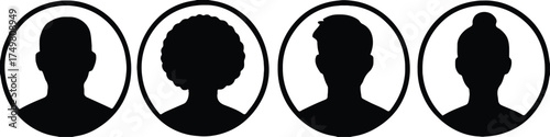 silhouette, profile, icon, avatar, people, man, woman, diversity, oval, circle, head, shoulders, black and white, graphic, symbol, representation, user, identity, anonymous, minimalist, clean, simple,
