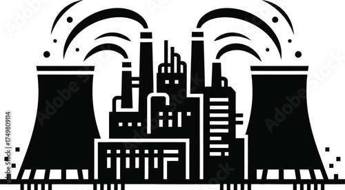 Power Plant with Cooling Towers Silhouette - Energy Industry