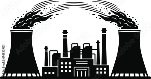 Power Plant with Cooling Towers Silhouette - Energy Industry