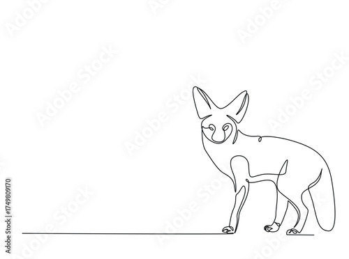 Red fox animal in single outline illustration. Continuous line art drawing of red fox animal. Editable stroke.