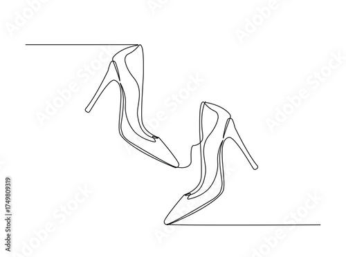High heels in single outline illustration. Continuous line art drawing of woman High heels. Editable stroke.