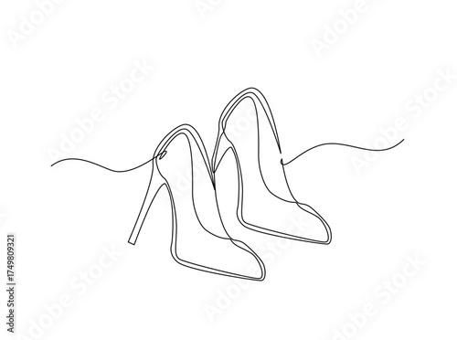 High heels in single outline illustration. Continuous line art drawing of woman High heels. Editable stroke.