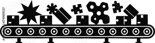 Conveyor Belt Moving Abstract Packages Silhouette