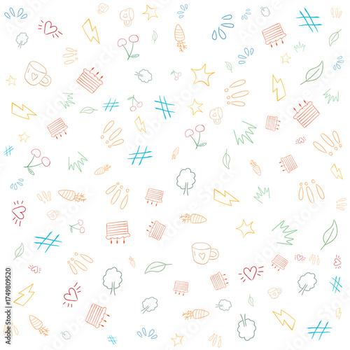 Wallpaper Mural Colorful Hand Drawn Doodle Pattern – Cute Vector Icons of Hearts, Coffee, Trees, Stars, Clouds & More Torontodigital.ca