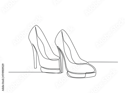 High heels in single outline illustration. Continuous line art drawing of woman High heels. Editable stroke.