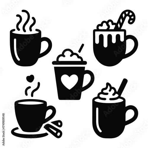 Hot Chocolate Icon Set – Mugs, Marshmallows & Cocoa.