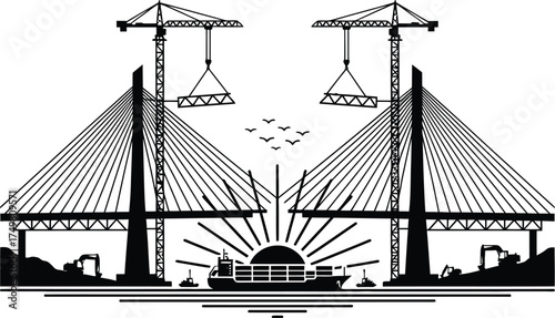 Bridge Construction Silhouette - Engineering and Development

