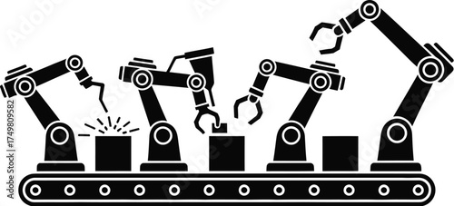 Robotic Arms on Assembly Line Silhouette - Automation

