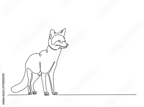 Red fox animal in single outline illustration. Continuous line art drawing of red fox animal. Editable stroke.