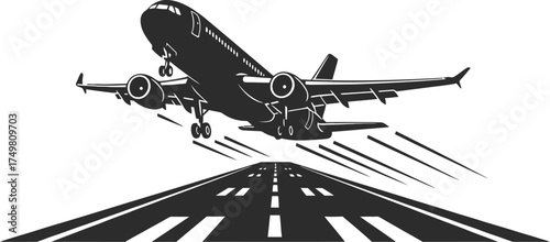 Airplane Taking Off from Runway Silhouette

