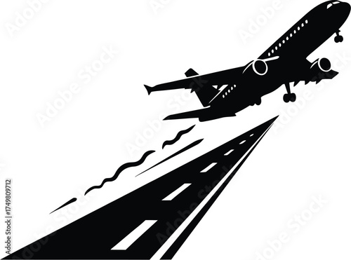 Airplane Taking Off from Runway Silhouette


