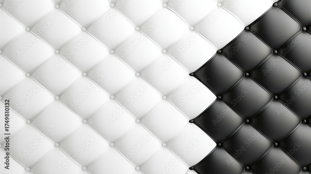 Obraz premium Elegant Black and White Quilted Leather Texture Background with Button Accents, Luxury Upholstery Pattern, Sophisticated Design Element
