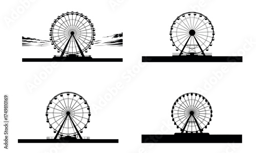 Ferris wheel silhouette illustration showing amusement park attraction design  
