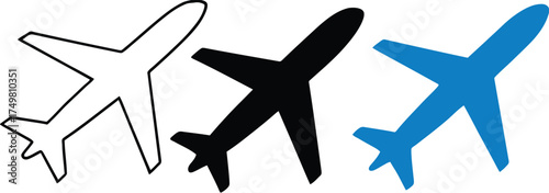 airplane, aircraft, plane, jet, travel, transportation, aviation, icon, symbol, silhouette, outline, black, white, blue, graphic, design, vector, illustration, concept, journey, flight, air travel, tr