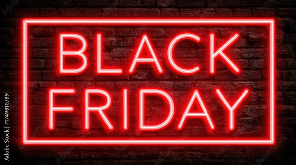 Obraz premium black friday red neon sign brick wall
