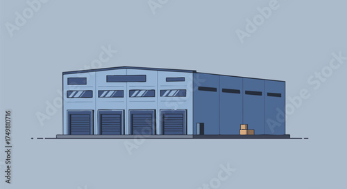 A modern blue industrial warehouse building with multiple loading docks and large windows, symbolizing efficient logistics and global supply chains.