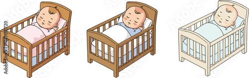 Sleeping babies in colorful cribs, nursery diversity, infant care, peaceful newborns, bedtime routine, baby blankets, cozy sleep, childcare concept, parenting