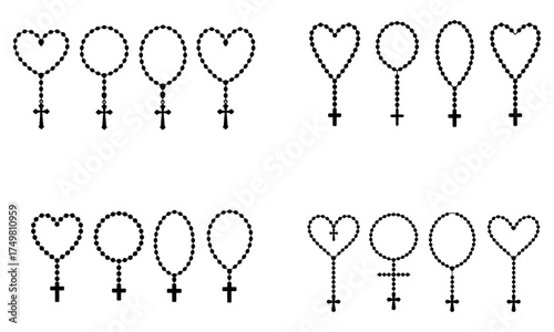Female gender and heart symbol icons made with dotted line design  
