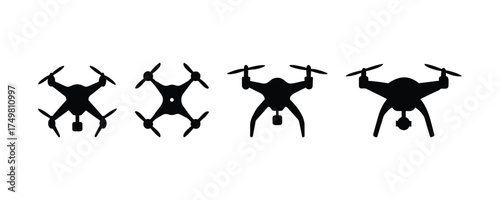 Aerial Drone Vector Icon Minimal Black Flat Silhouette for Apps, Websites, and Logo Design