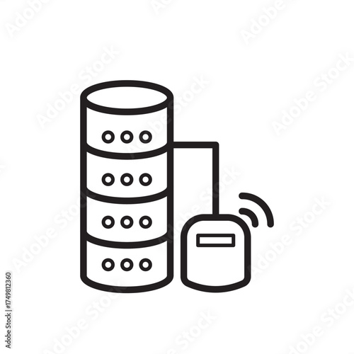 Big Data Manufacturing icon illustrating industrial data storage, analytics, and IoT connectivity. Perfect for representing smart factories, automation systems, and digital transformation processes.
