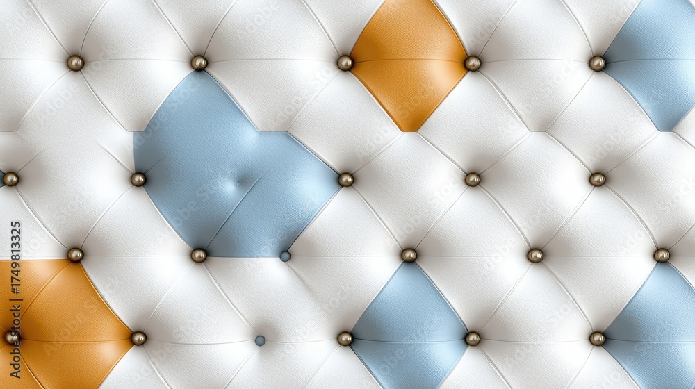 Obraz premium Colorful Tufted Leather Background with Buttons, Abstract Pattern, Modern Design, Premium Upholstery, Vibrant Texture, Geometric Shapes, Creative Backdrop